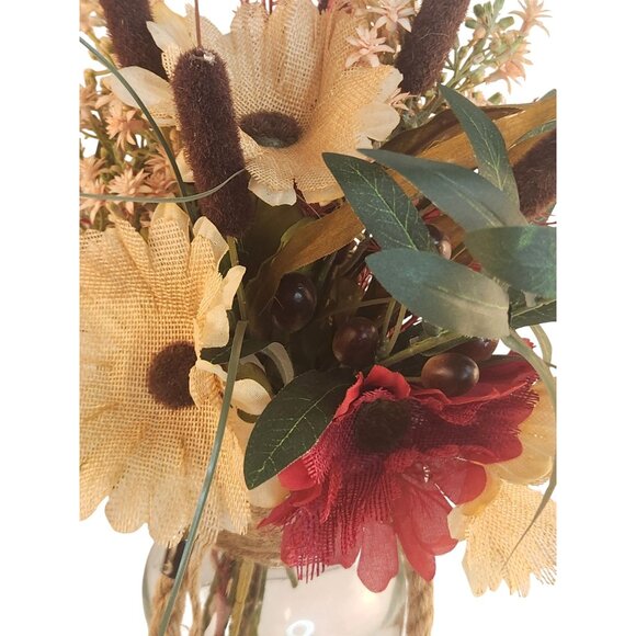Rustic Artificial Burlap Gerbera Daisy & Wildflower Bouquet Autumn-Themed Floral - Picture 11 of 16